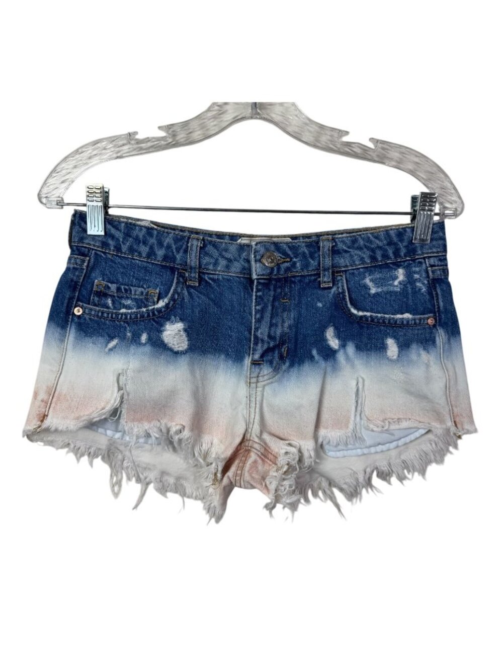 Free People Ombre Distressed Denim Jean Shorts Size 24 Blue Pink festival Boho